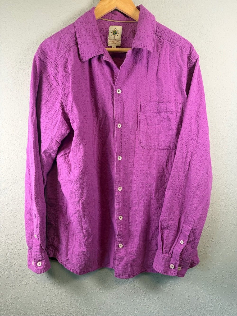 The Territory Ahead L Cotton Puckered Seersucker Button Up L/S Shirt Purple